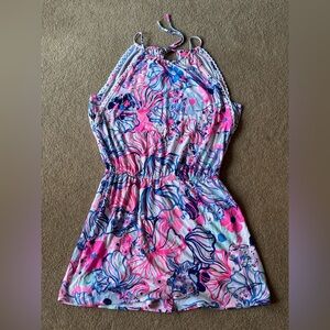 Lilly Pulitzer Pink and Blue Tropical Romper with Halter